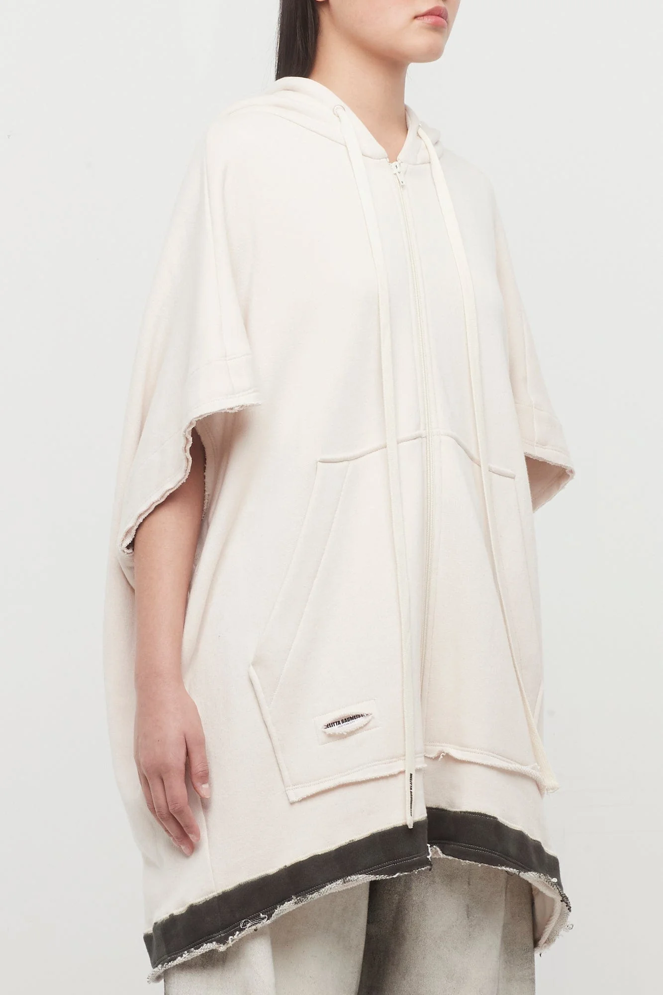 Melitta Baumeister Sleeveless Zip Up Hoodie in Ivory and Black - Image 2