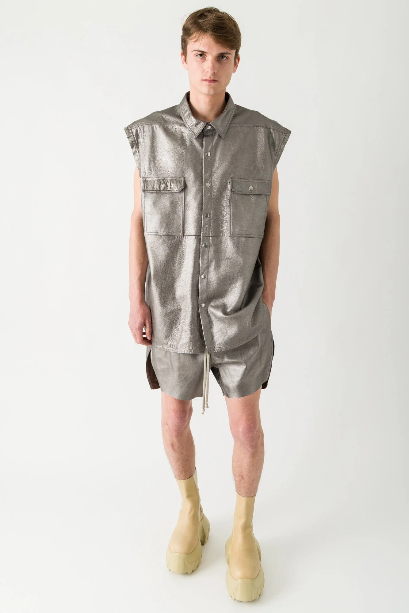 Rick Owens Jumbo SL Outershirt in Gunmetal SS25 - Image 4